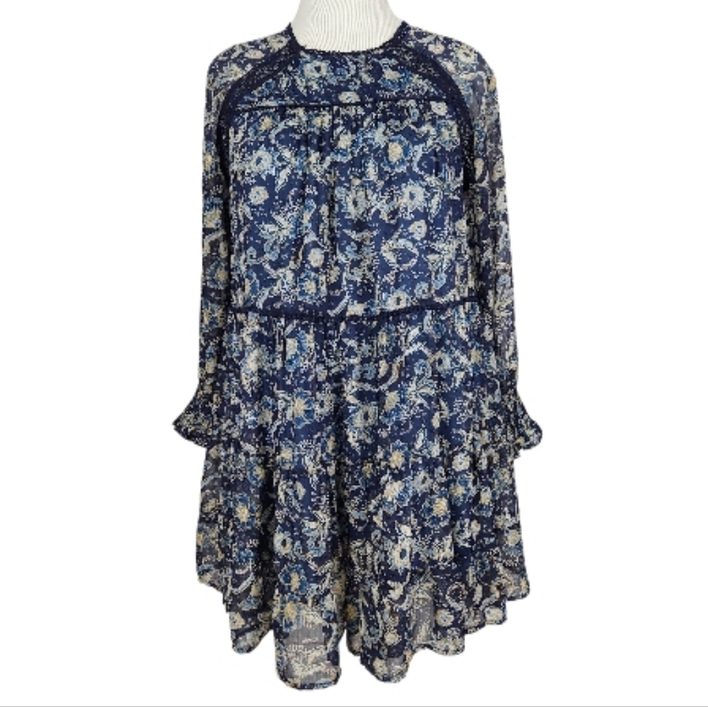 BILA 77 Boho Floral Blue Dress Size Medium
